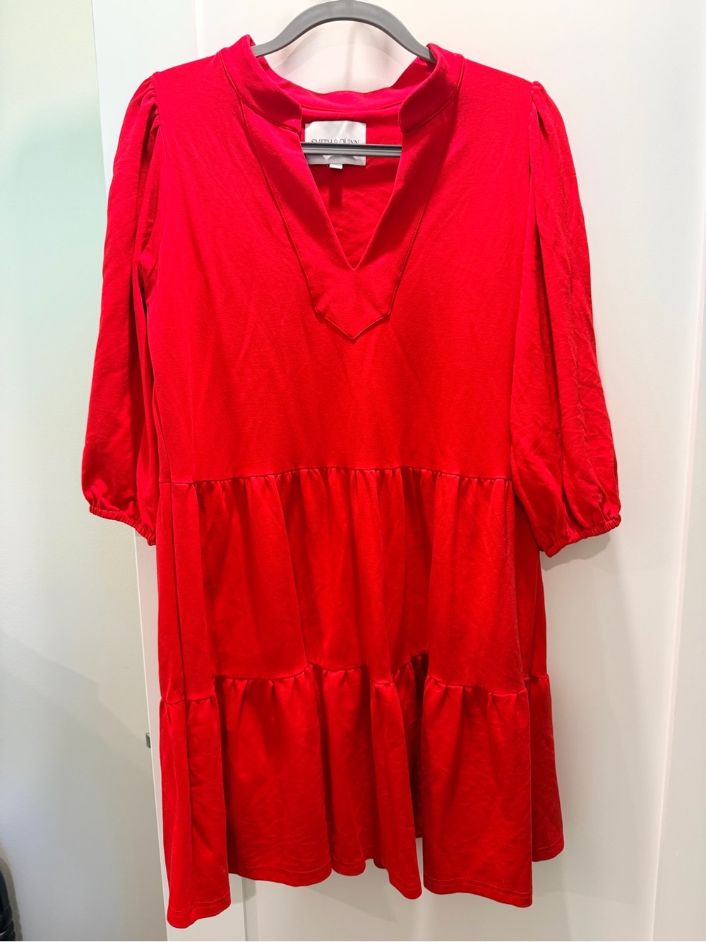 Red Tiered Mini Dress with V-Neck